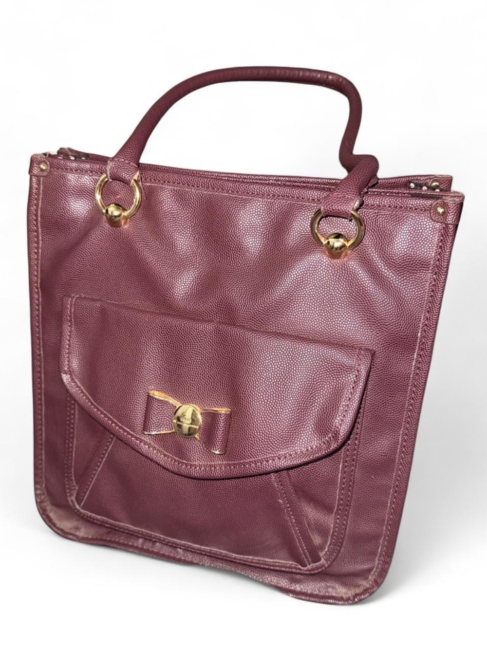 Lulu Guinness Bow-Accent Top Handle Tote in Plum
